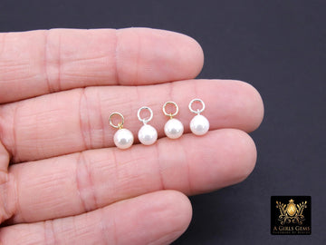 14 K Gold Filled Hoop 6 mm Pearl Charms, Smooth Round White Pearls